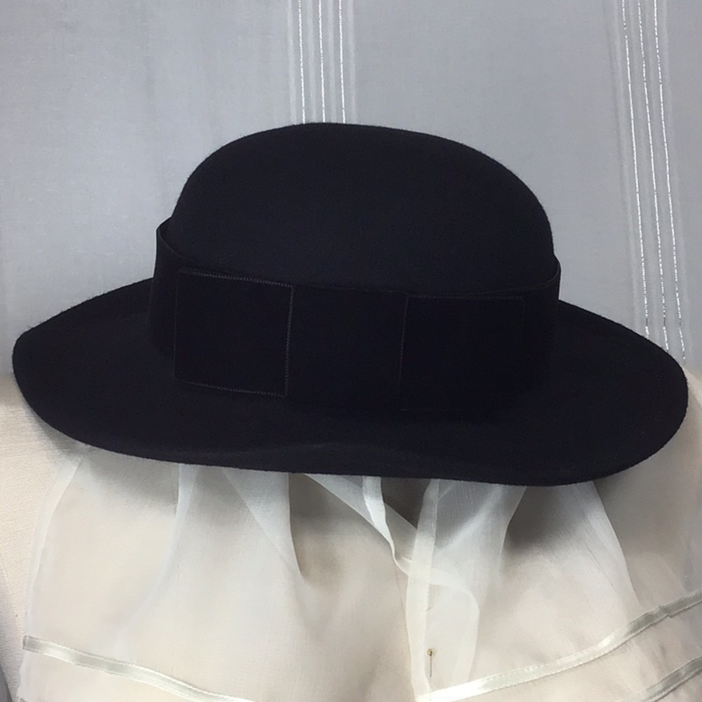 Betmar Black Wool with Black Velvet Ribbon Trim Hat - Picture 2 of 7